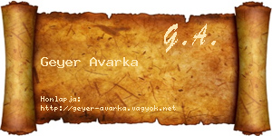Geyer Avarka névjegykártya